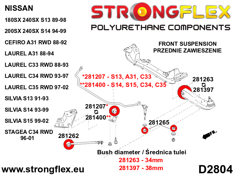 Strongflex 281262A: Front lower radius arm to chassis bush SPORT - Imagen 2