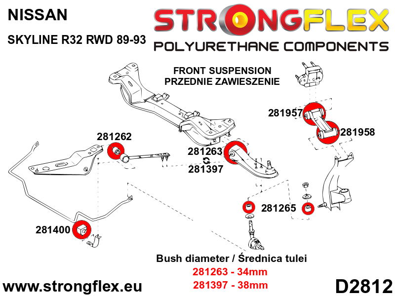 Strongflex 281263A: Front inner track control arm bush 34mm SPORT - Imagen 2