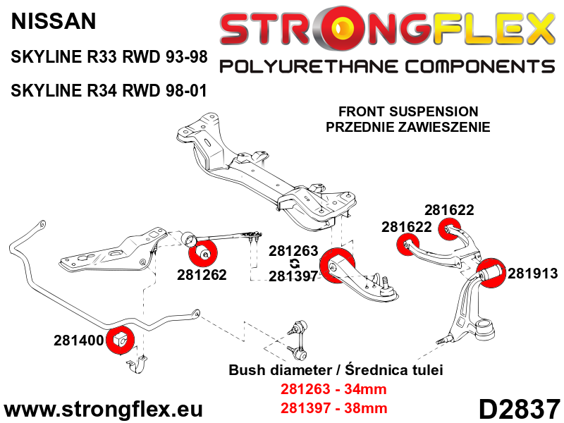 Strongflex 281263A: Front inner track control arm bush 34mm SPORT - Imagen 3