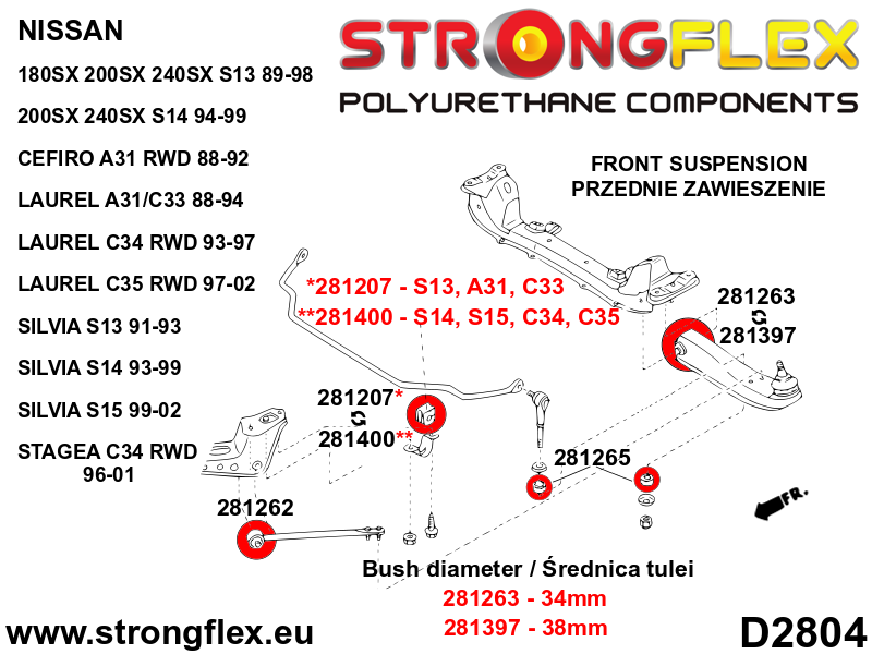 Strongflex 281207B: Front anti roll bar bush - Imagen 2