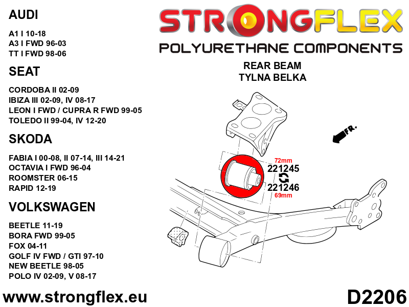 Strongflex 221245B: Rear subframe bush 72mm - Imagen 2