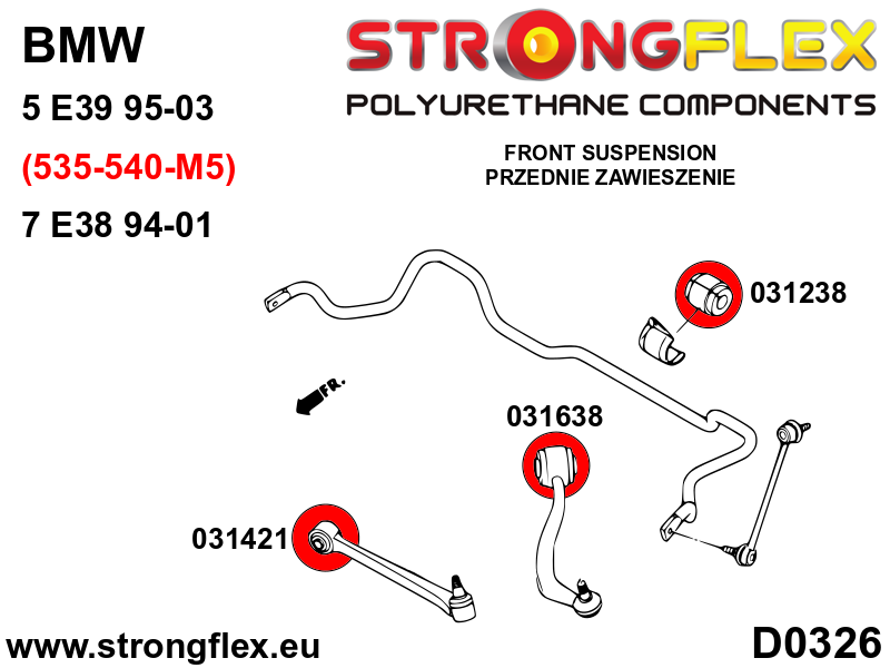 Strongflex 031638A: Front lower tie bar to chassis bush 66mm SPORT - Image 2
