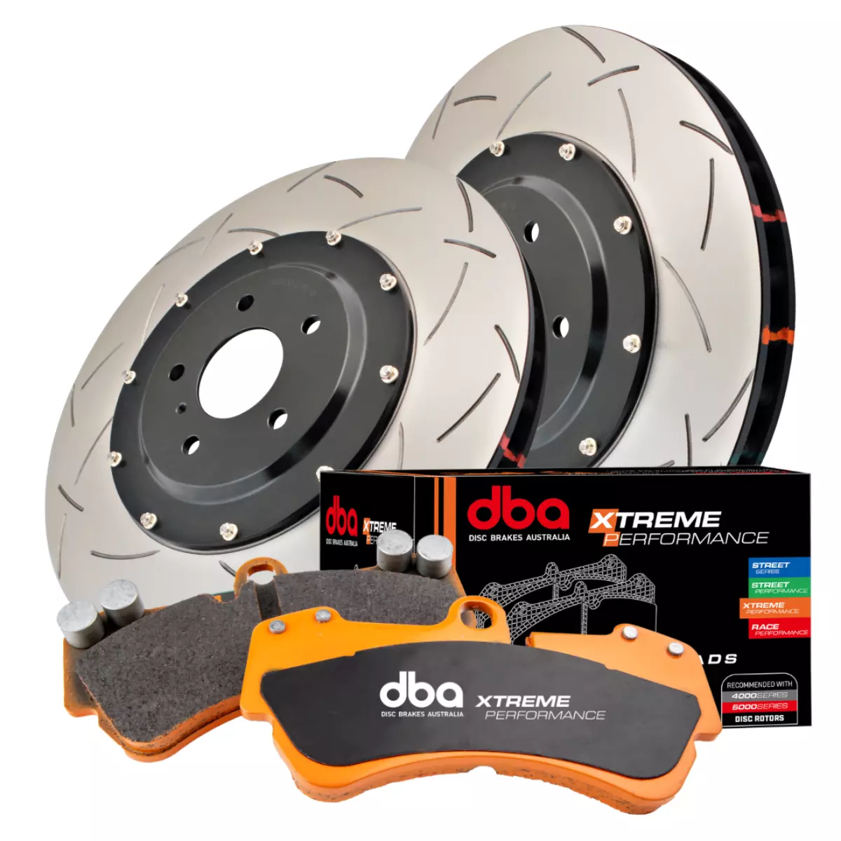 DBA Brake Kit Brake Kit - 5000 T3 Slotted & Xtreme Performance Brake Pads (2x DBA53934BLKS + DB15124XP) DBA53934BLKS-15124XP