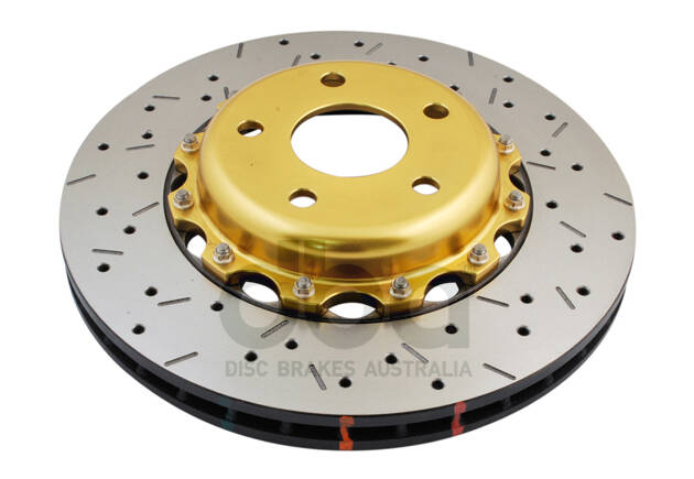 DBA Brake Disc 5000 series - Crossed Drilled & Slotted 2-Piece Gold Hat DBA5000GLDXS