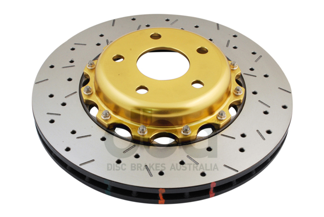 DBA Brake Disc 5000 series - Crossed Drilled & Slotted 2-Piece Gold Hat DBA5000GLDXS