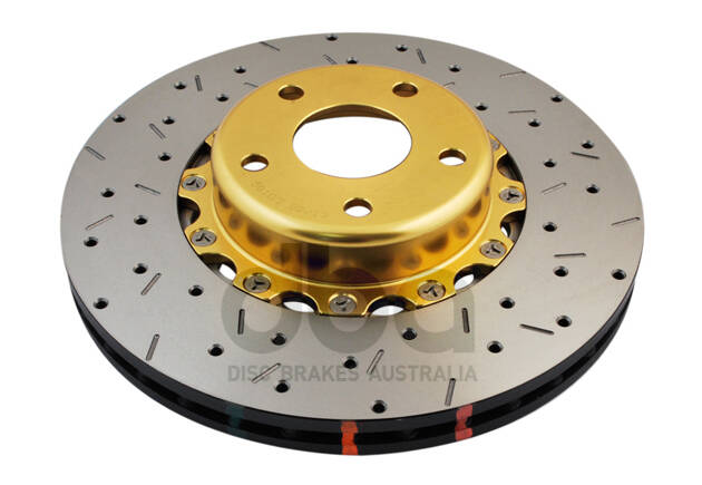 Disco de freno DBA serie 5000 - Perforado cruzado y ranurado de 2 piezas sombrero dorado DBA5010GLDXS
