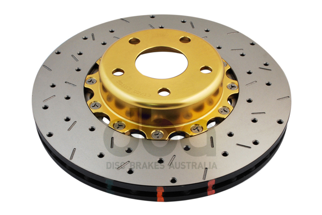 Disco de freno DBA serie 5000 - Perforado cruzado y ranurado de 2 piezas sombrero dorado DBA5010GLDXS